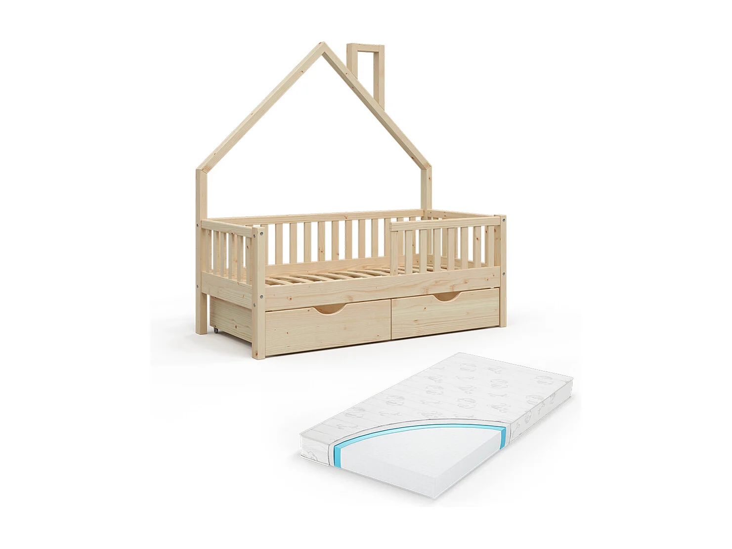 Lit cabane naturel bois 168x83x155 noemi