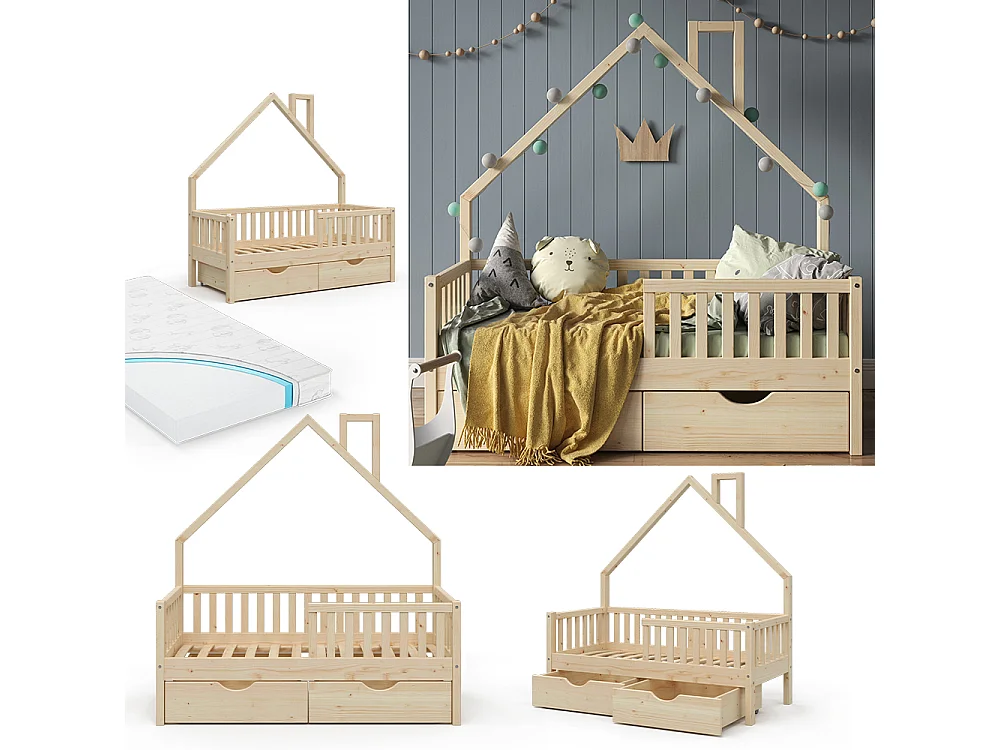 Lit cabane naturel bois 168x83x155 noemi