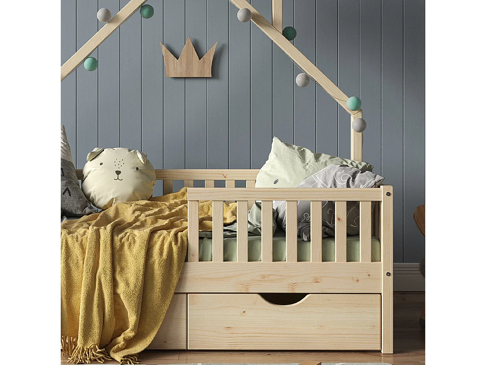 Lit cabane naturel bois 168x83x155 noemi