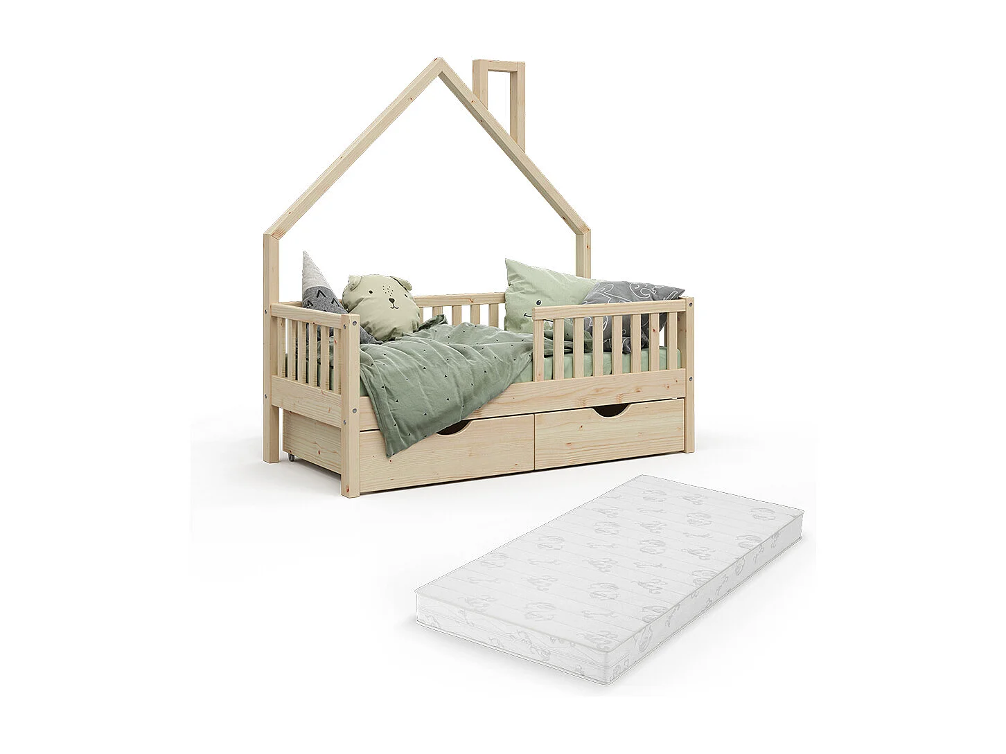 Lit cabane naturel bois 168x83x155 noemi