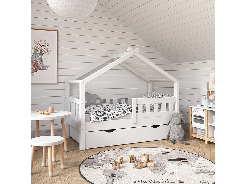Lit cabane blanc 147.6x77x127.9 design