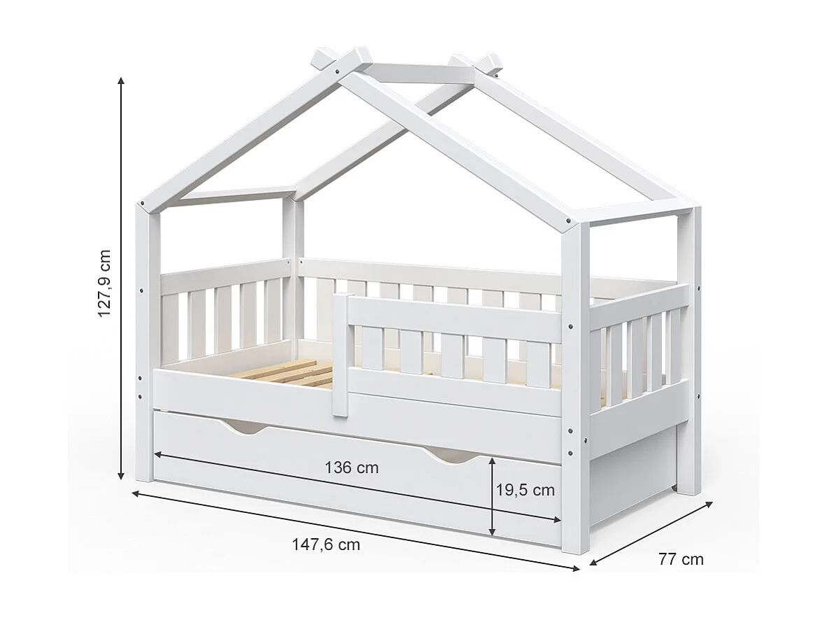 Lit cabane blanc 147.6x77x127.9 design