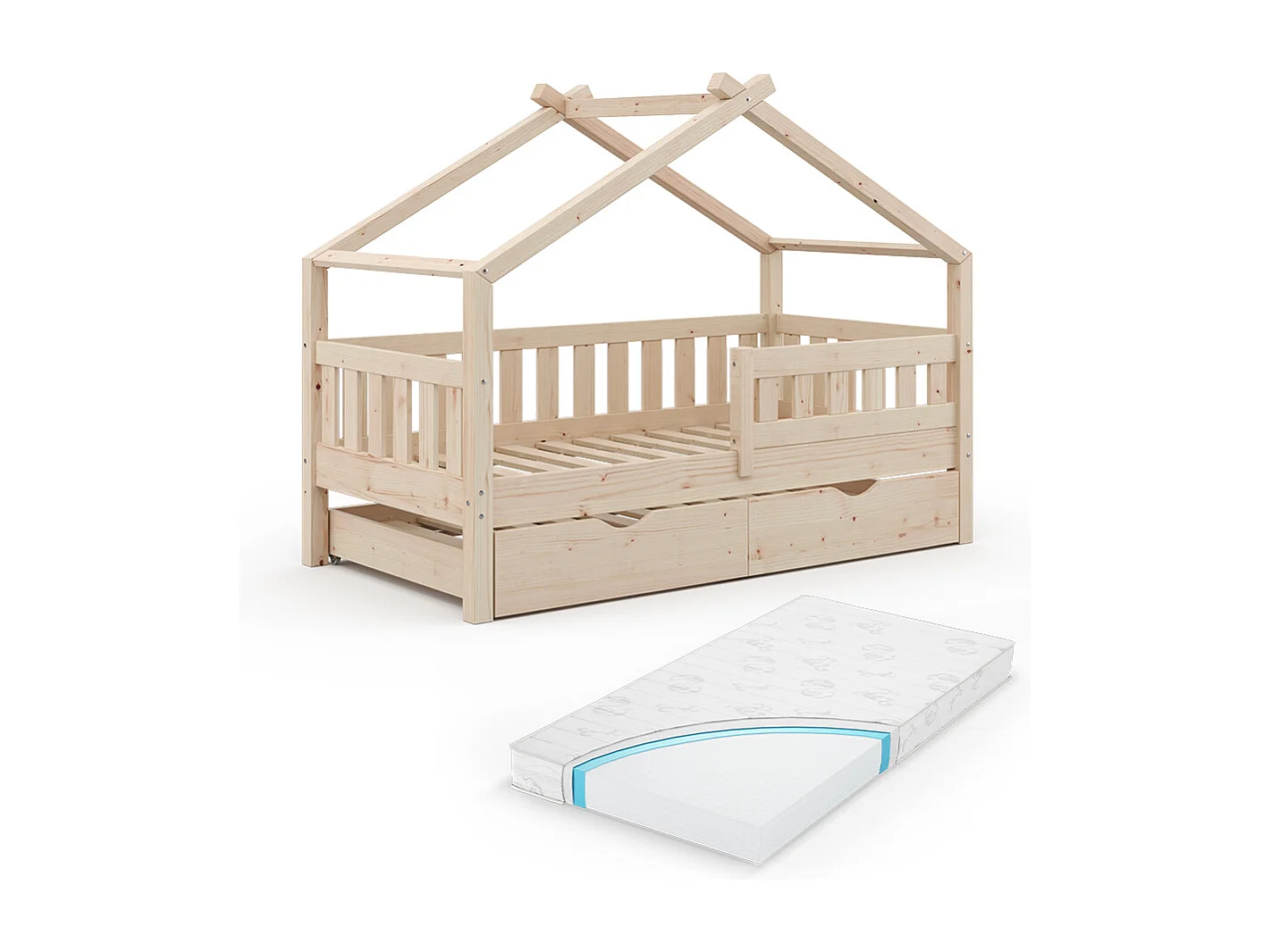 Łóżko domowe naturalne drewno 167.6x87.6x133.6 design