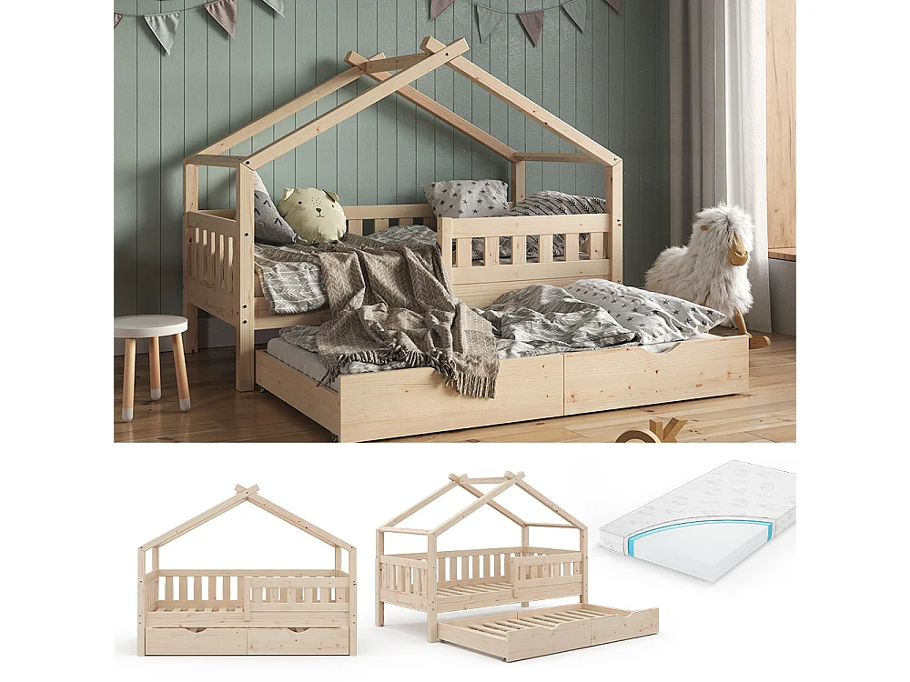 Łóżko domowe naturalne drewno 167.6x87.6x133.6 design