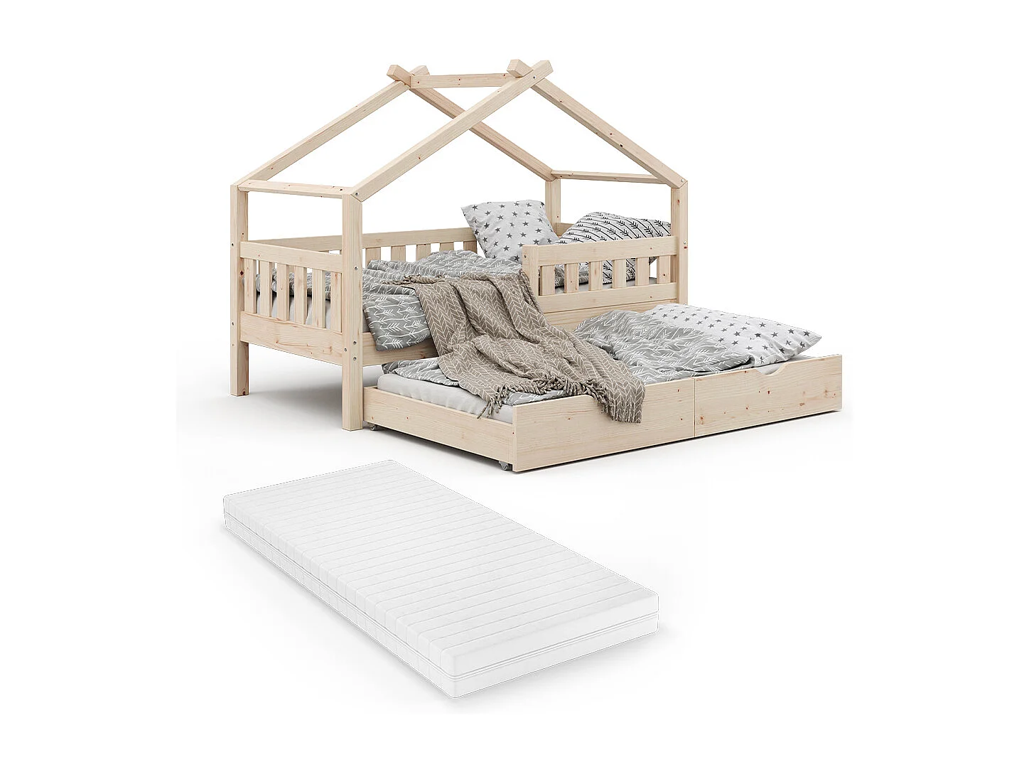 Łóżko domowe naturalne drewno 167.6x87.6x133.6 design