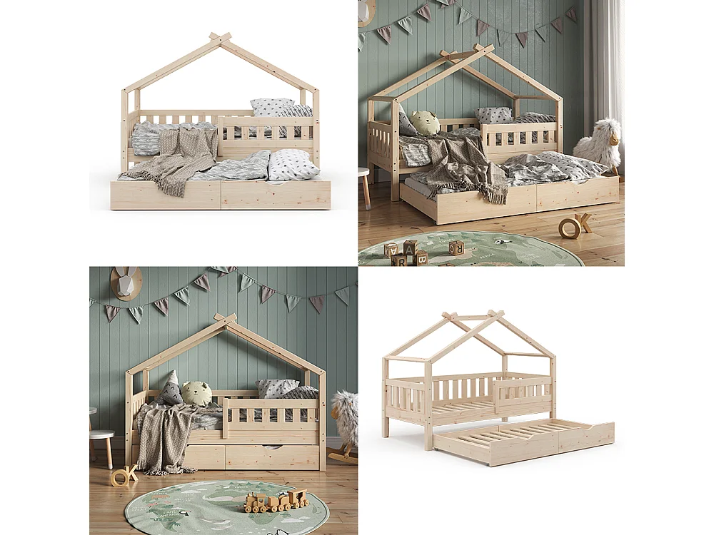 Łóżko domowe naturalne drewno 167.6x87.6x133.6 design