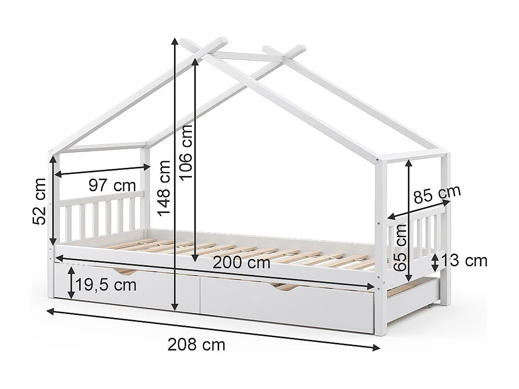 Letto montessori bambini bianco 208x97x148 design
