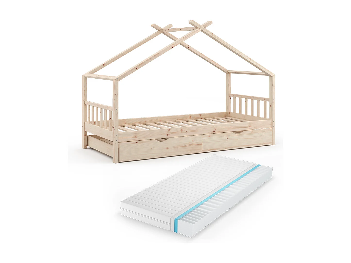 Lit cabane naturel bois 208x97x148 design