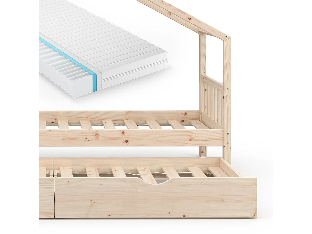 Lit cabane naturel bois 208x97x148 design