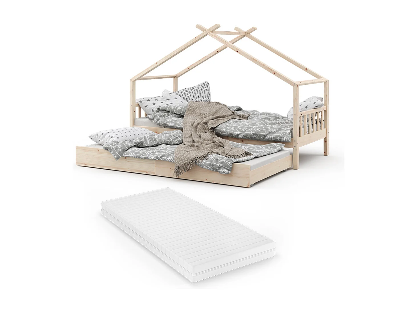 Lit cabane naturel bois 208x97x148 design