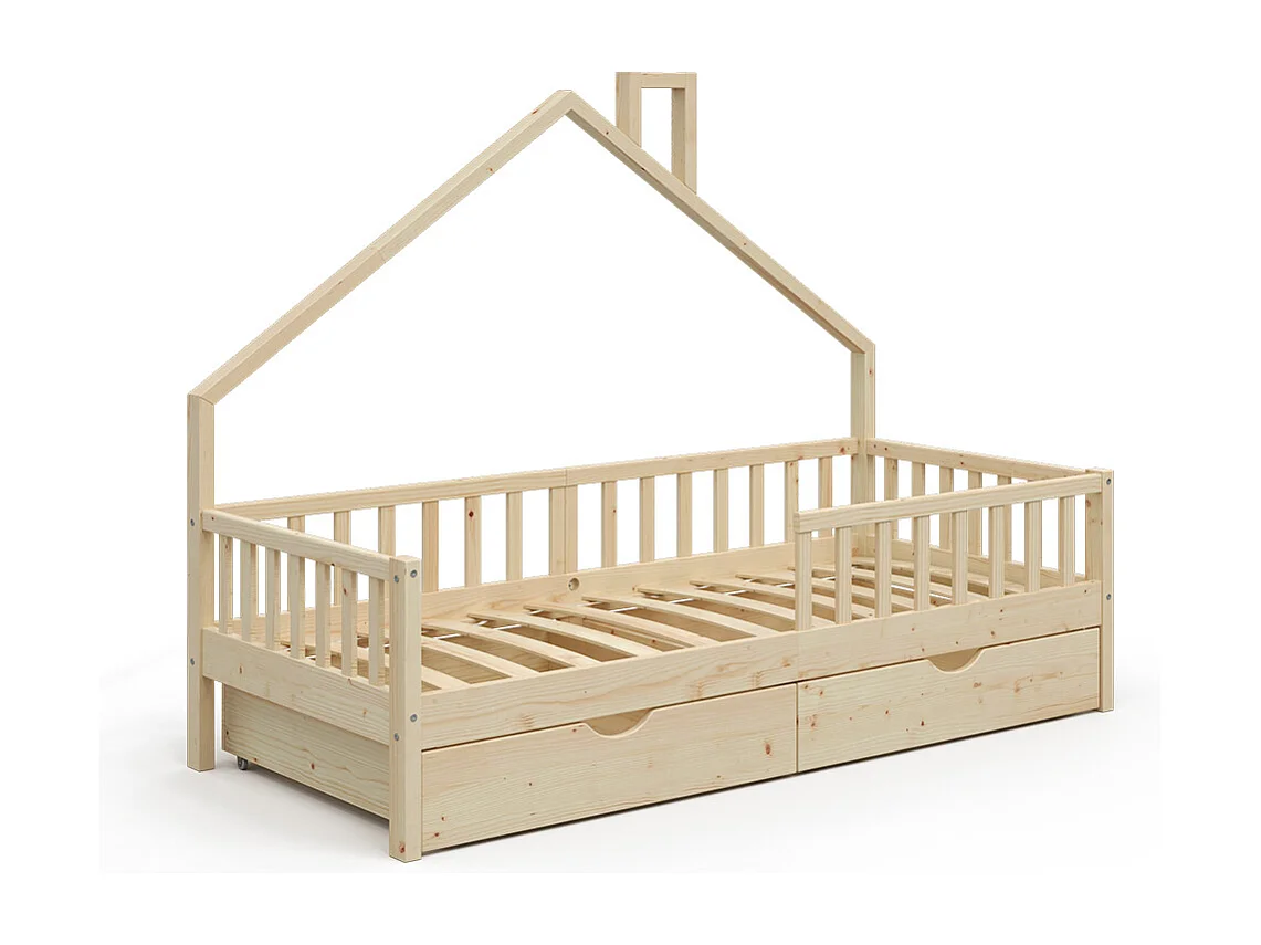 Lit cabane naturel bois 208x93x155 noemi