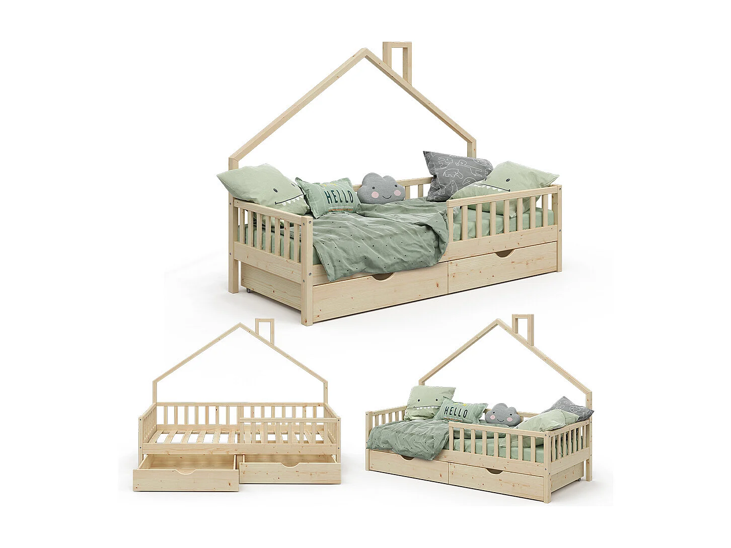 Lit cabane naturel bois 208x93x155 noemi