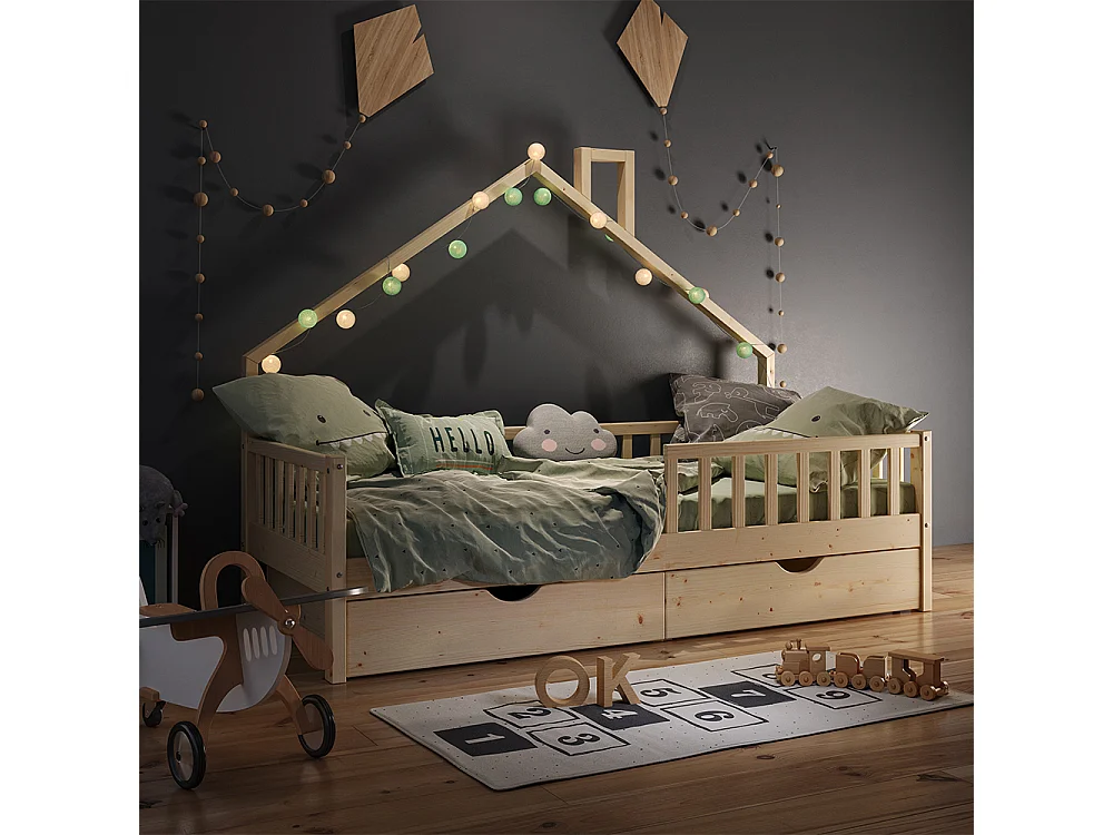 Lit cabane naturel bois 208x93x155 noemi