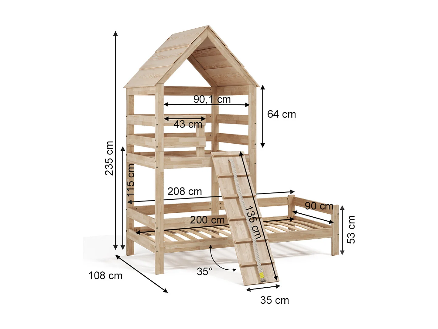 Hausbett naturholz 208x108x235 teddy