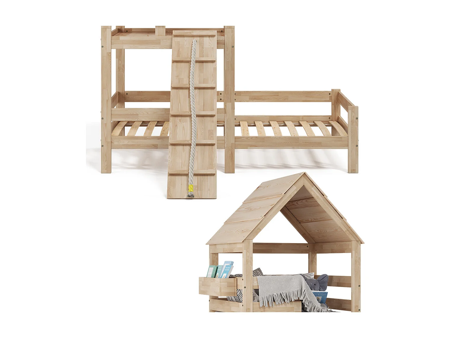 Hausbett naturholz 208x108x235 teddy