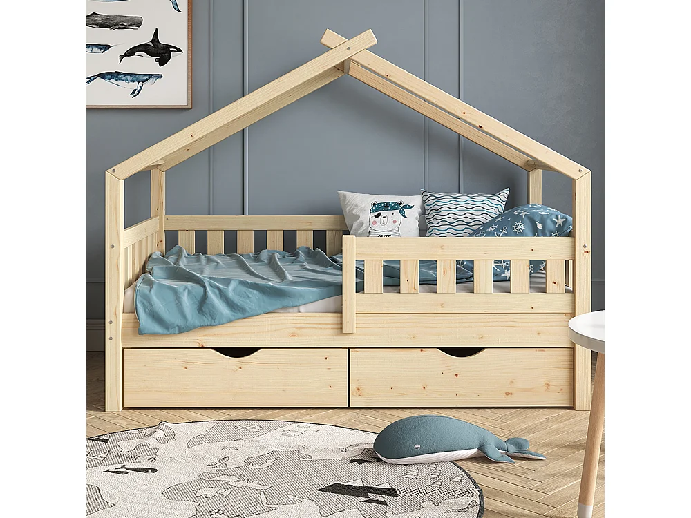 Lit cabane naturel bois 167.6x87.6x133.6 design