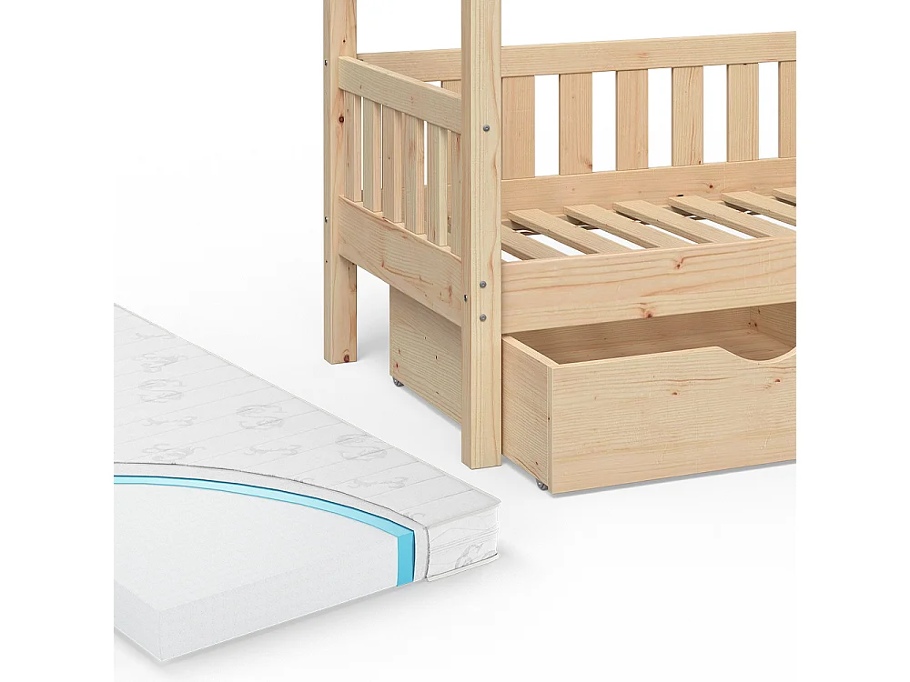 Lit cabane naturel bois 167.6x87.6x133.6 design