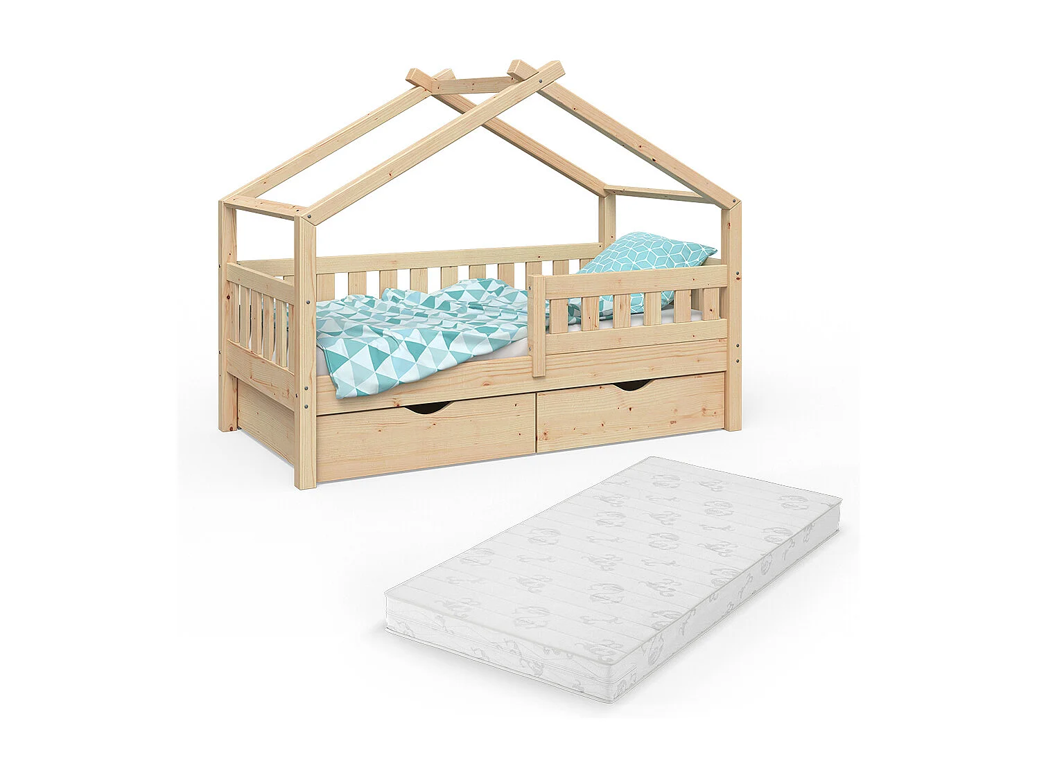 Lit cabane naturel bois 167.6x87.6x133.6 design