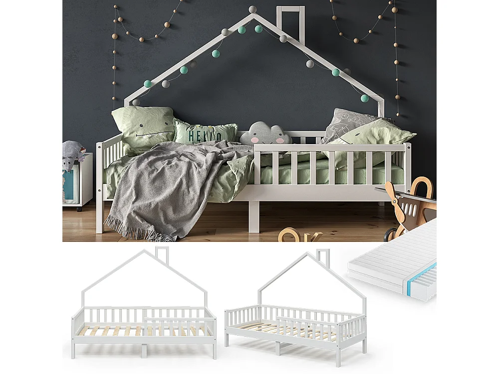 Lit cabane blanc 208x93x155 noemi