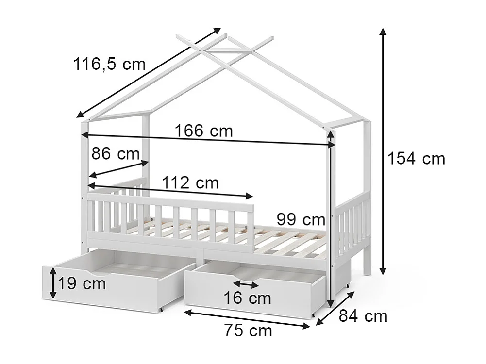 Lit cabane blanc 166x86x154 franka