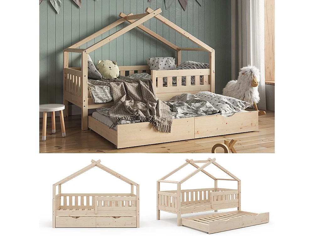 Łóżko domowe naturalne drewno 167.6x87.6x133.6 design