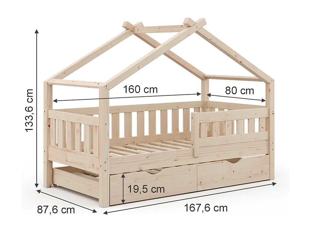 Łóżko domowe naturalne drewno 167.6x87.6x133.6 design