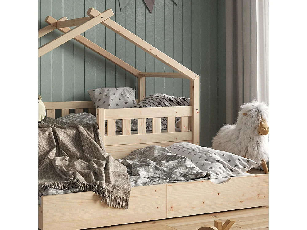 Łóżko domowe naturalne drewno 167.6x87.6x133.6 design