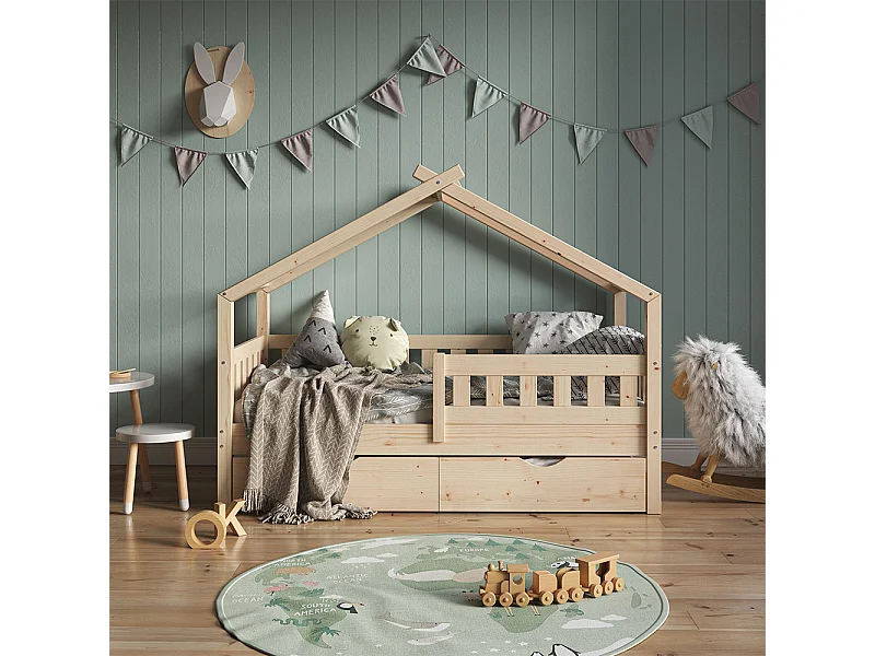 Łóżko domowe naturalne drewno 167.6x87.6x133.6 design