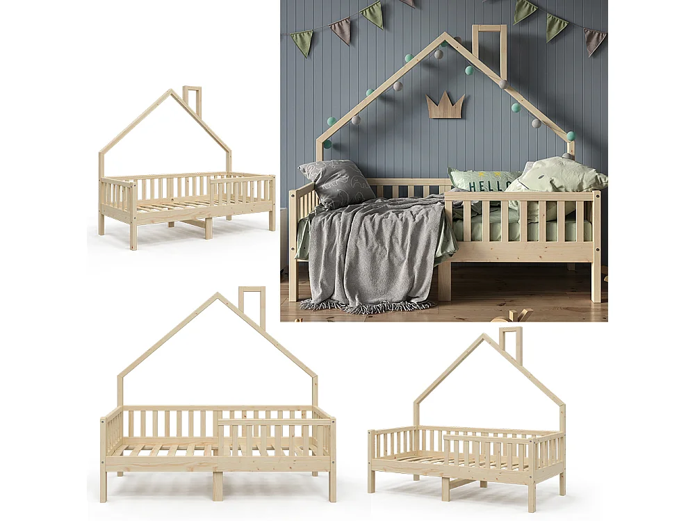 Lit cabane naturel bois 168x83x155 noemi