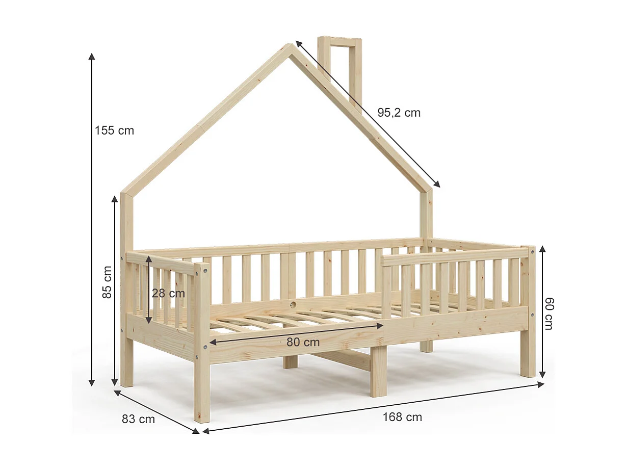 Lit cabane naturel bois 168x83x155 noemi