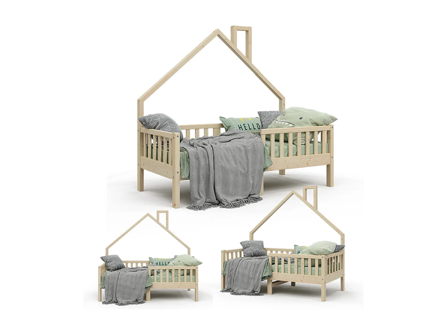 Lit cabane naturel bois 168x83x155 noemi