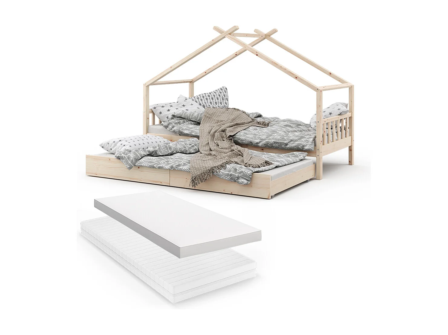 Hausbett naturholz 208x97x148 design