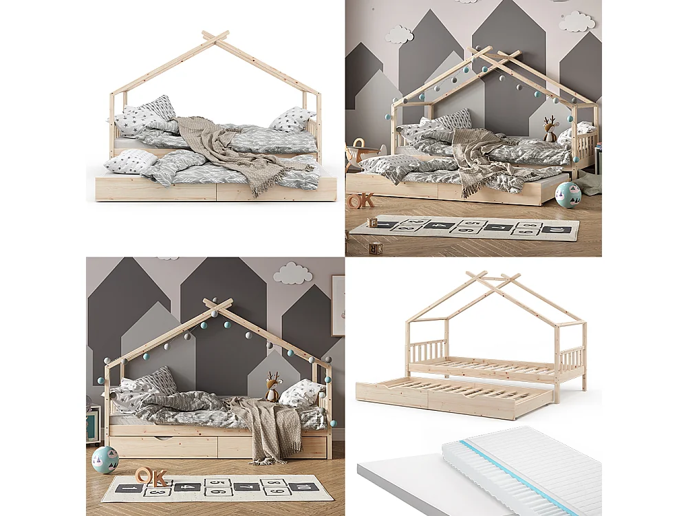 Hausbett naturholz 208x97x148 design