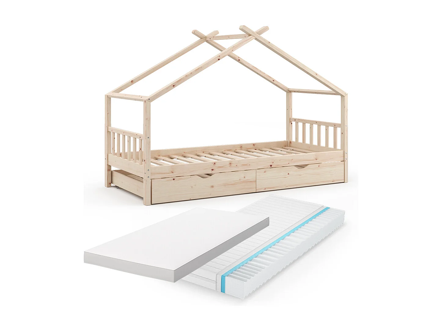 Lit cabane naturel bois 208x97x148 design