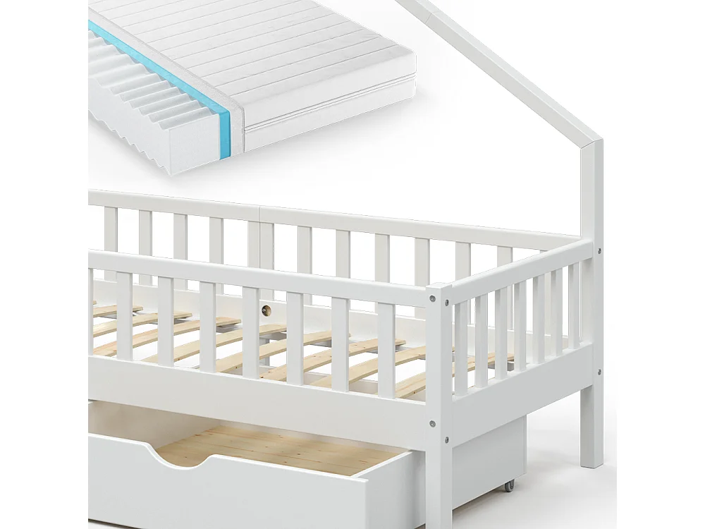 Lit cabane blanc 208x93x155 noemi