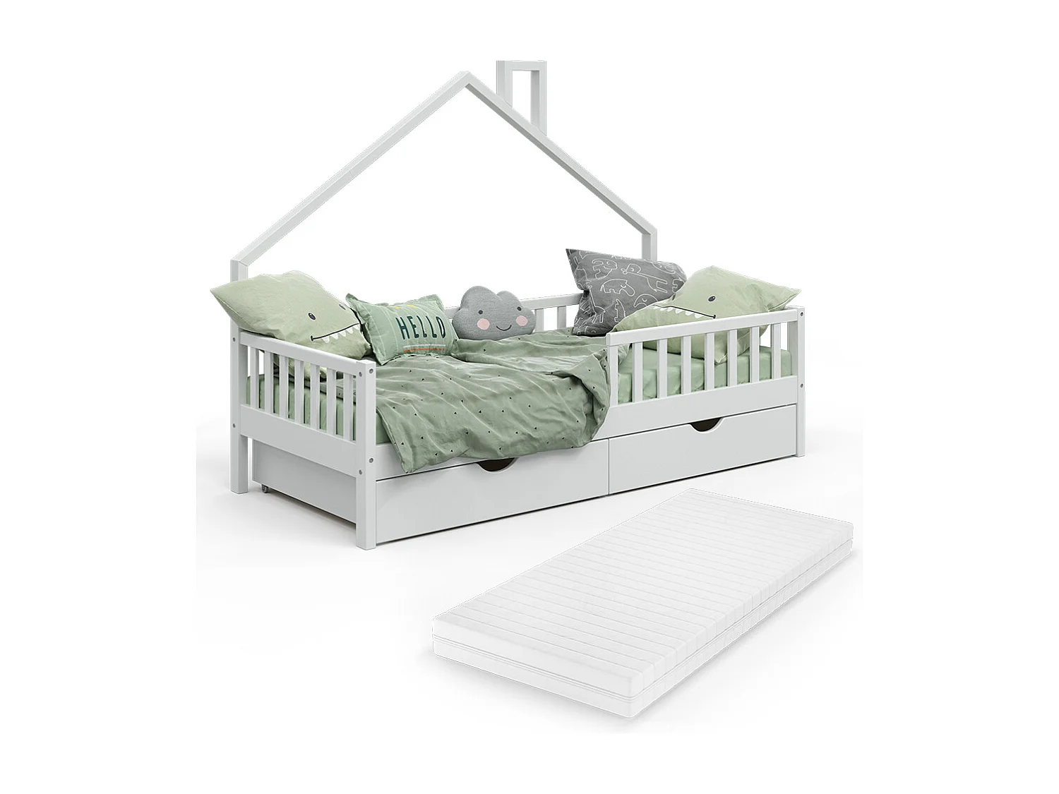 Lit cabane blanc 208x93x155 noemi