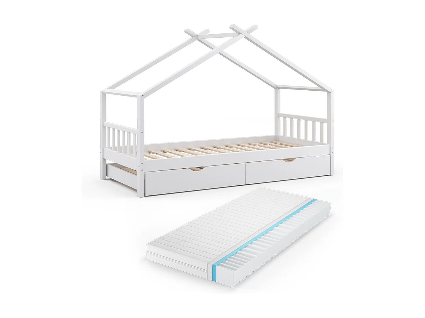 Lit de maison blanc 208x97x148 design