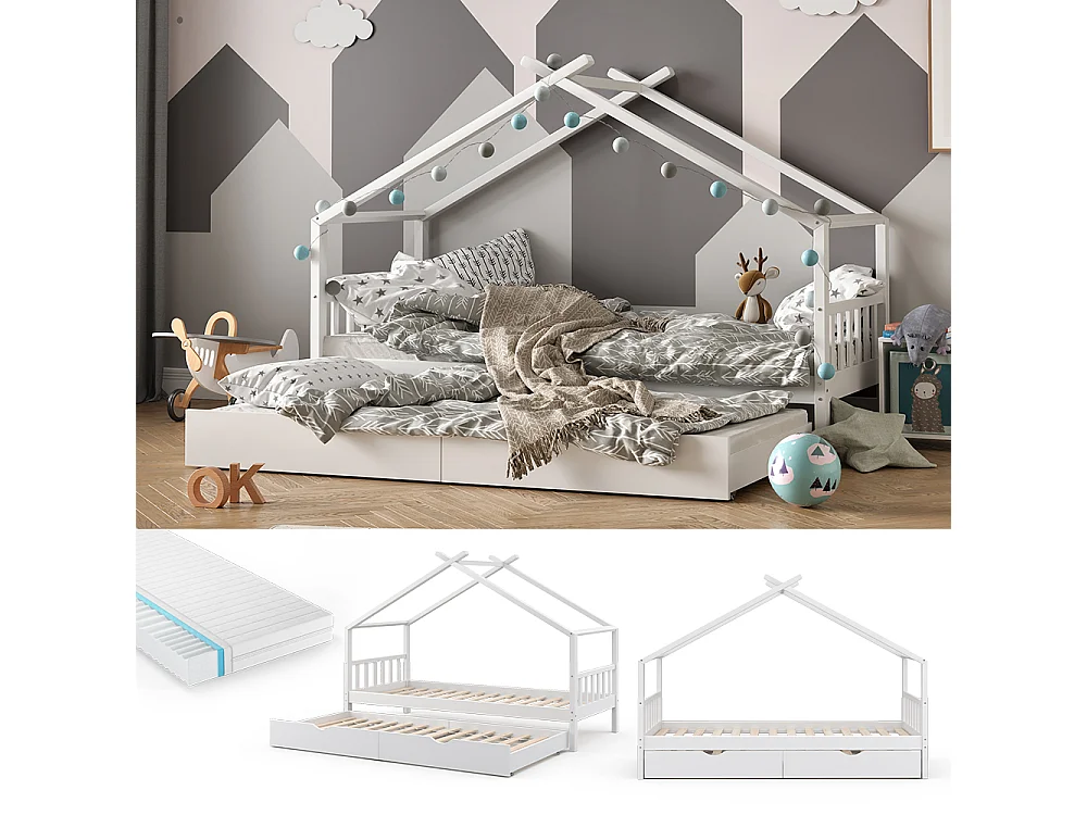 Lit de maison blanc 208x97x148 design