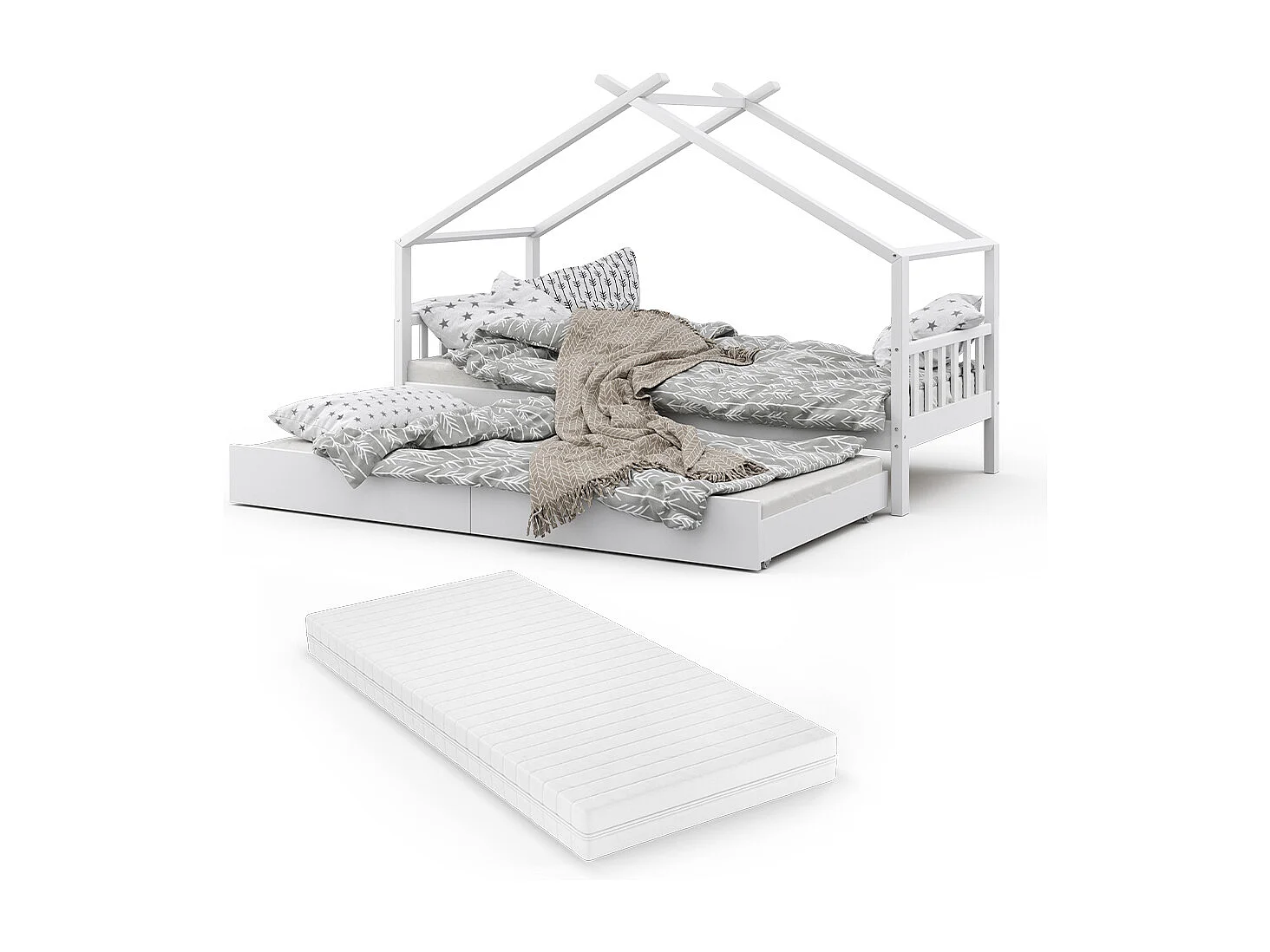 Lit de maison blanc 208x97x148 design