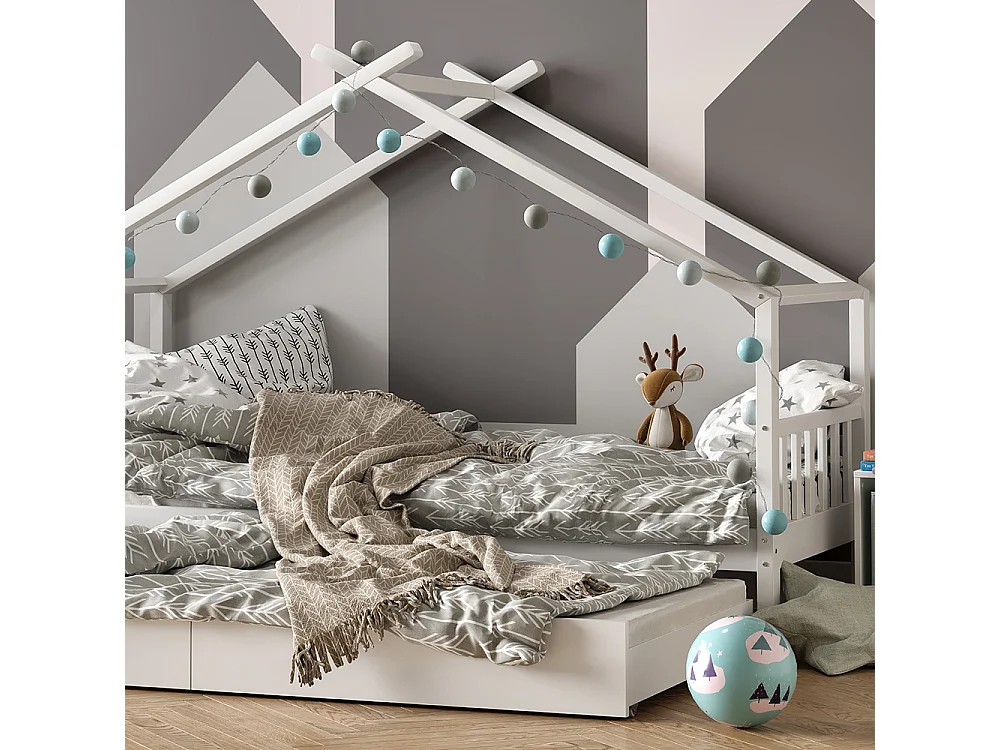 Husets seng hvid 208x97x148 design