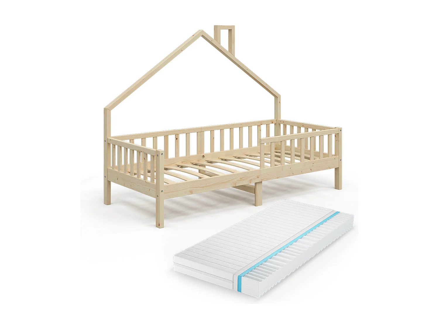 Lit cabane naturel bois 208x93x155 noemi