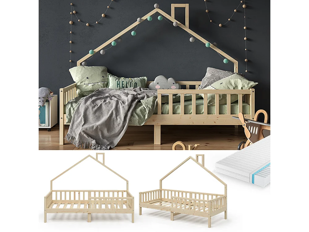 Lit cabane naturel bois 208x93x155 noemi