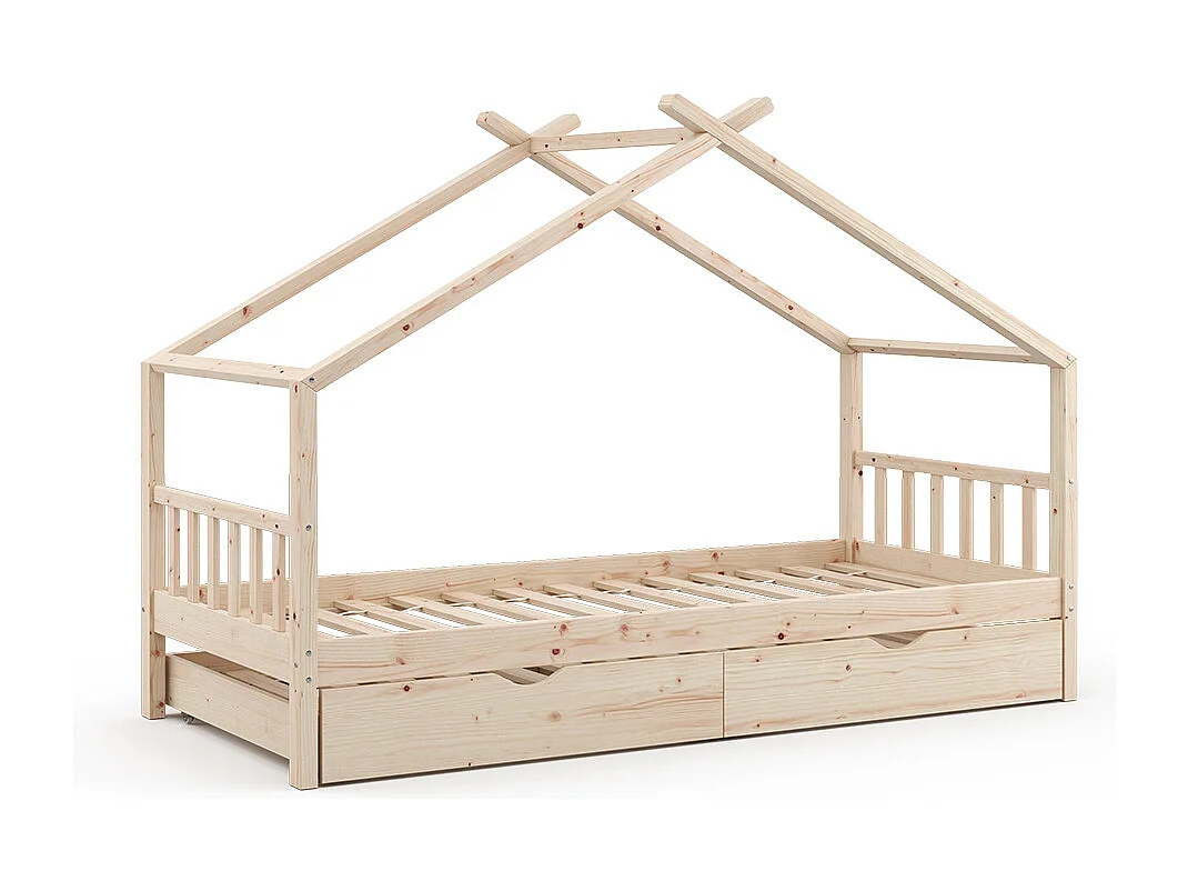 Lit cabane naturel bois 208x97x148 design