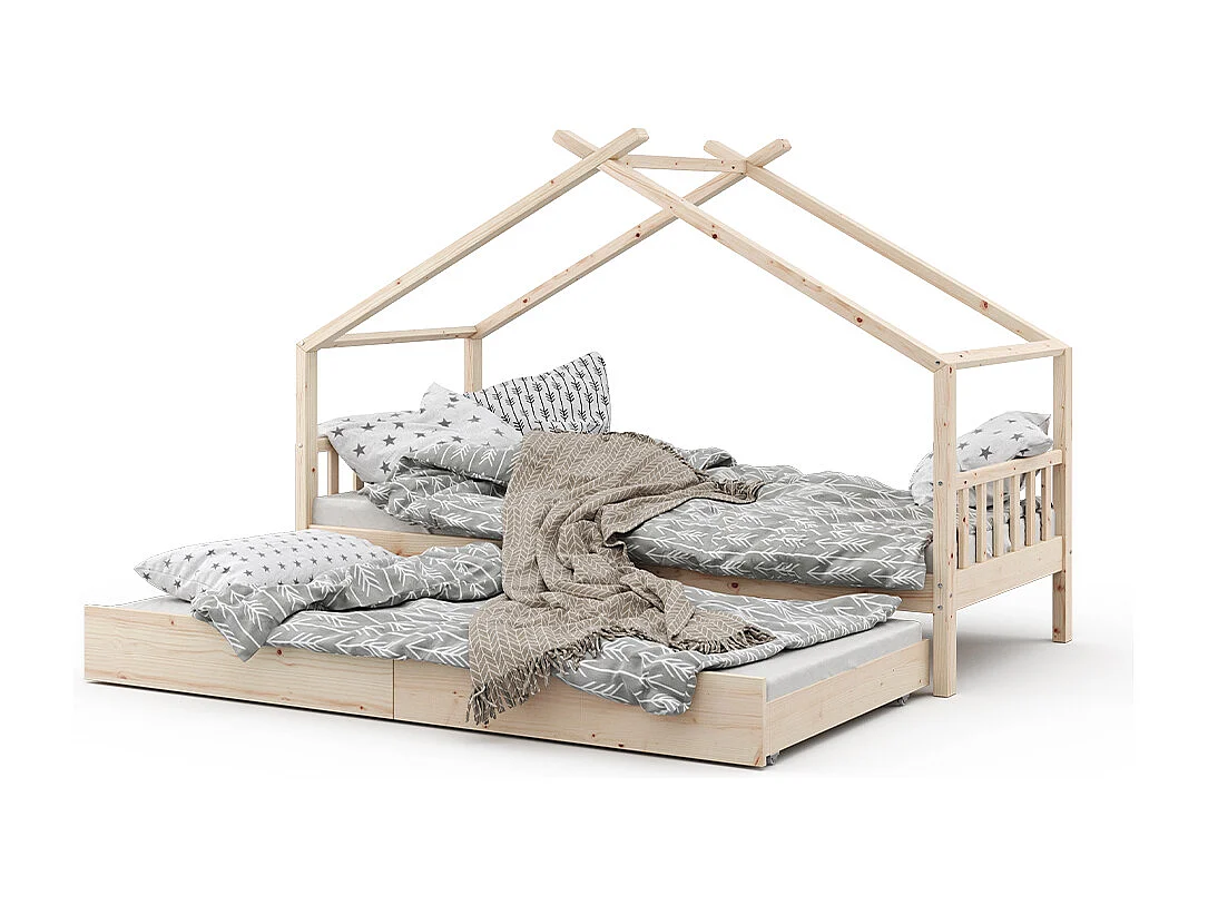 Lit cabane naturel bois 208x97x148 design