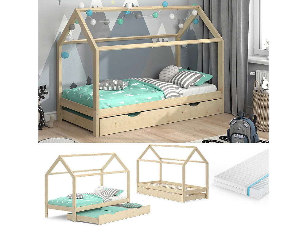 Hausbett naturholz 208x96x148 wiki