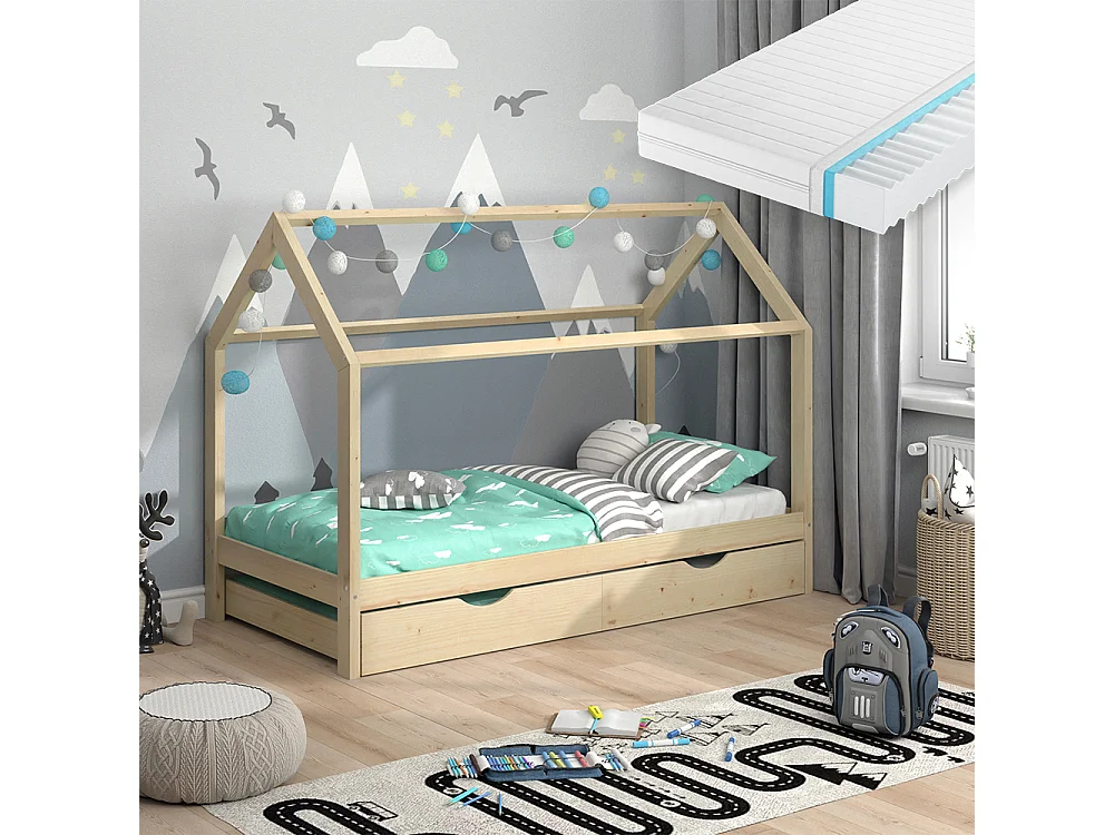House bed natural wood 208x96x148 wiki