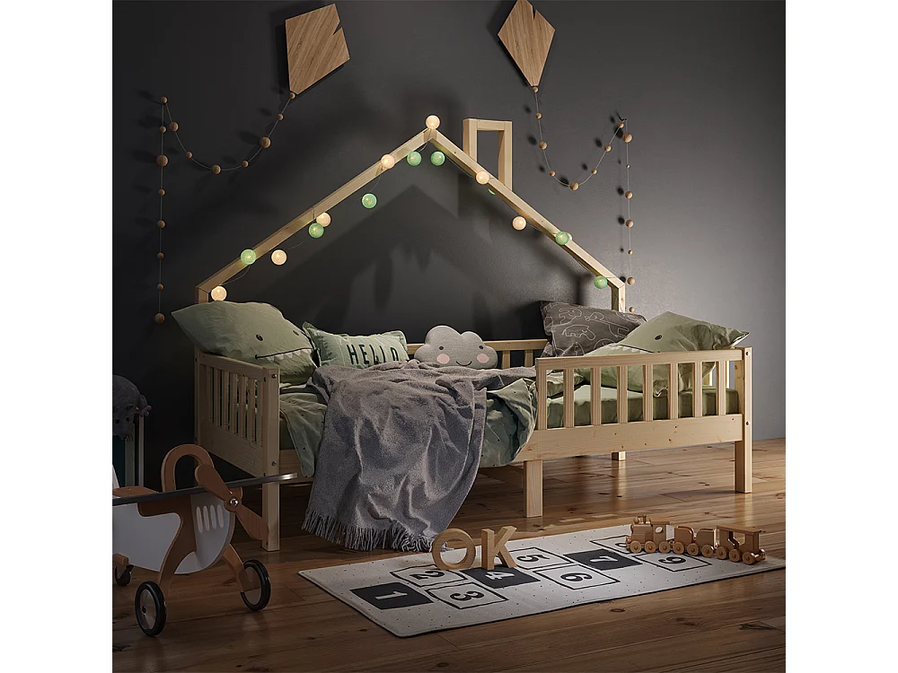 Lit de maison naturel bois 208x93x155 noemi