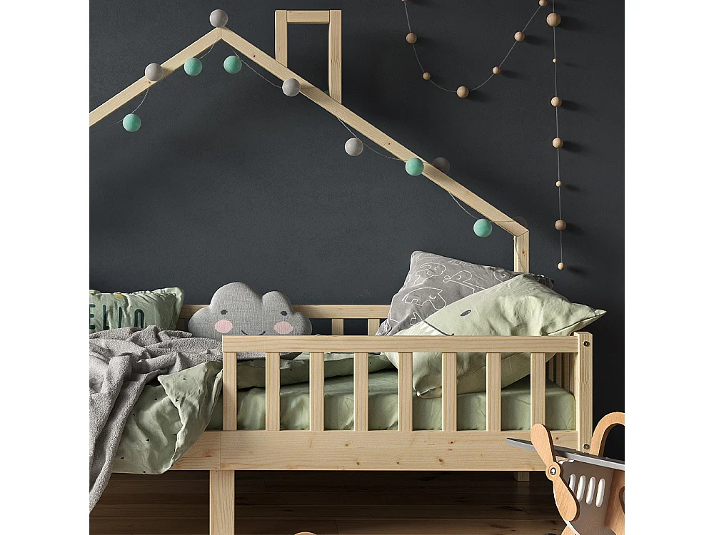 Lit de maison naturel bois 208x93x155 noemi