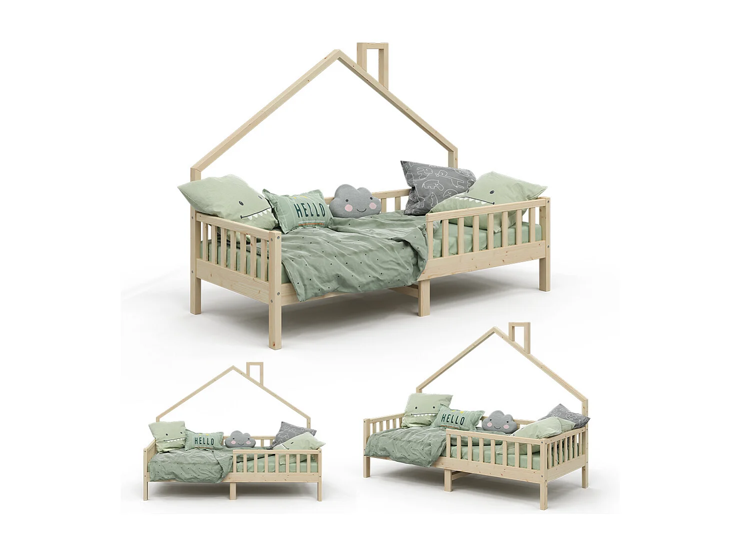 Lit de maison naturel bois 208x93x155 noemi