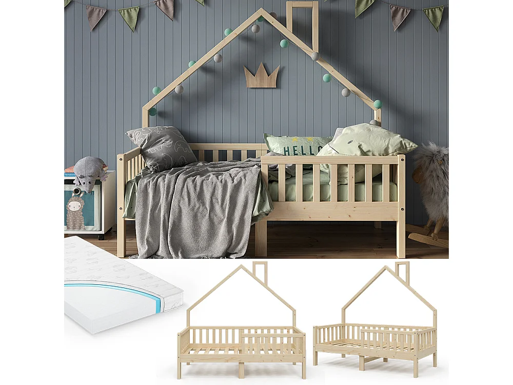 Lit cabane naturel bois 168x83x155 noemi